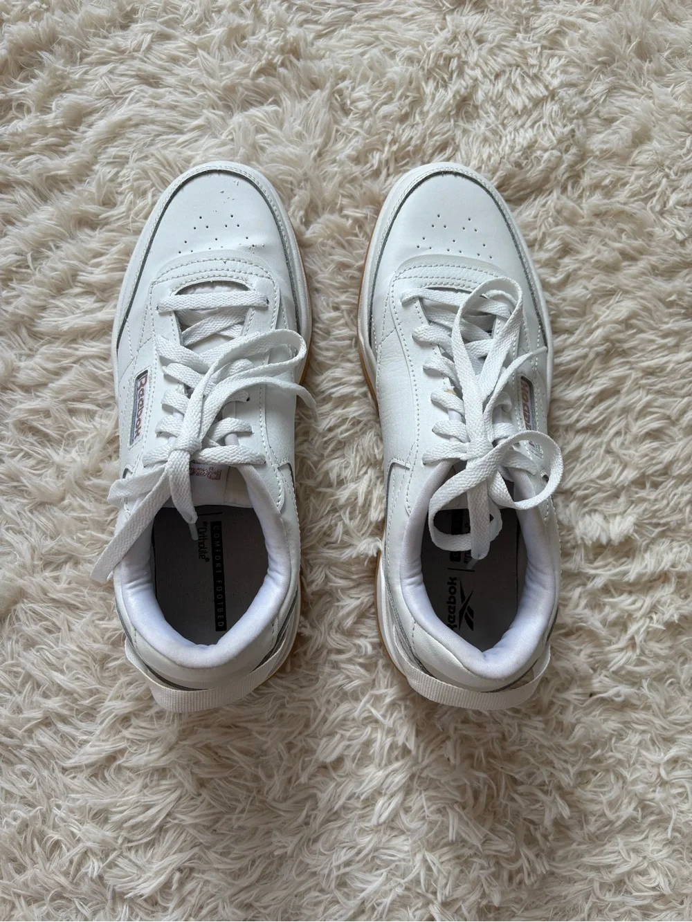 Reebok Women’s White Leather Sneakers with Gum Outsole